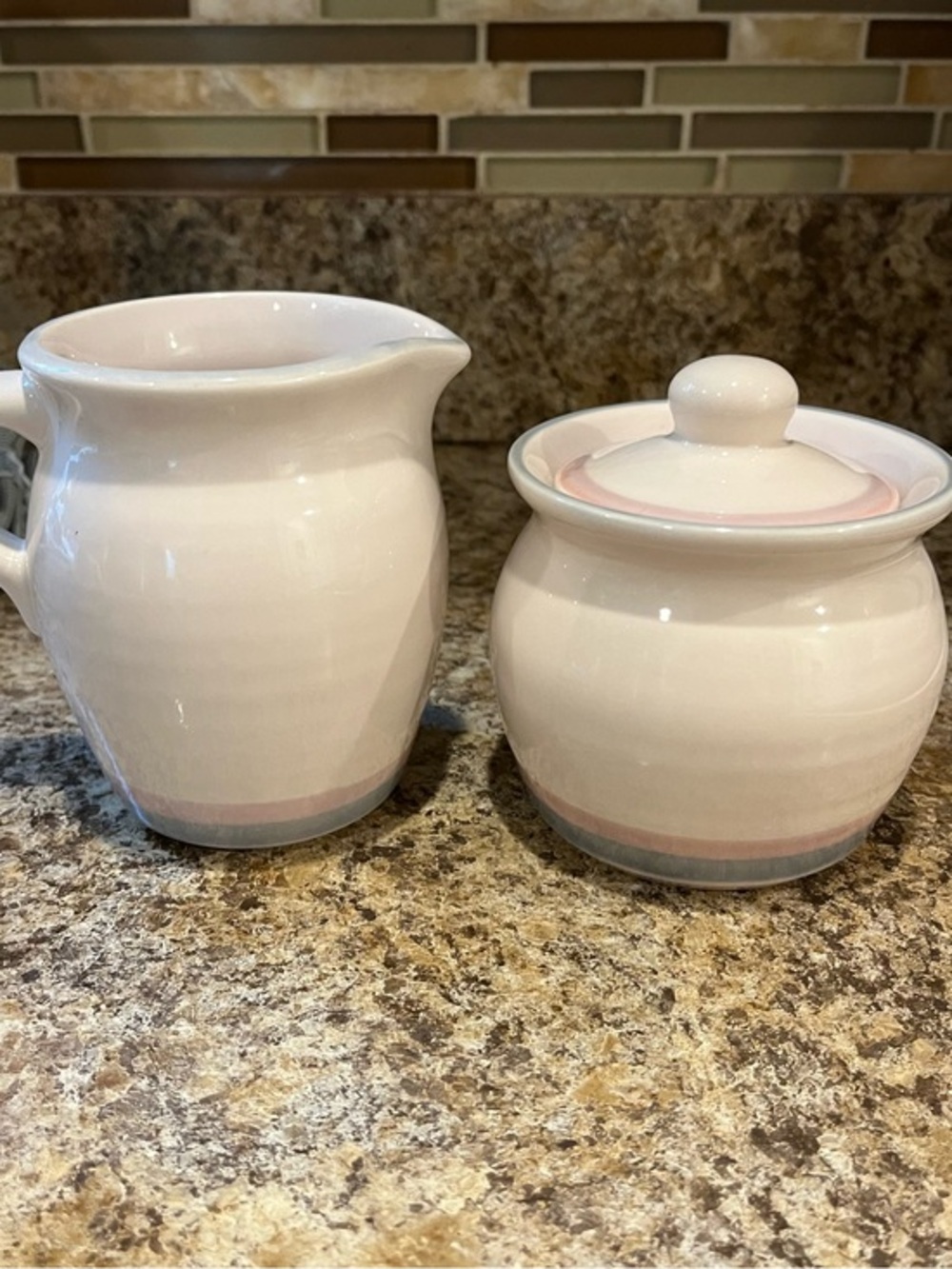 Vintage Pfaltzgraff Aura Pale Pink Creamer and Sugar Bowl Set